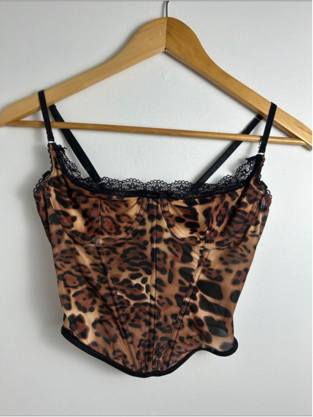 SHEIN Leopard Print Lace Trim Corset Top XS